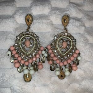 Vintage-Inspired Gold and Pink Chandelier Earrings